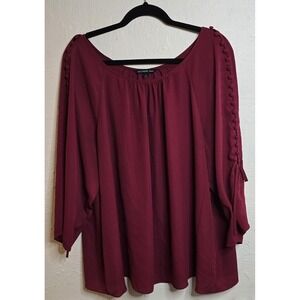 ZAC AND RACHEL Blouse Womens 2X Top 3/4 Sleeve Burgundy